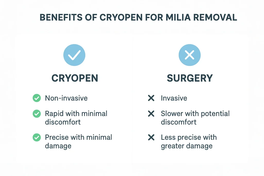 Benefits of cryopen for milia removal Shepherd's Bush compared to surgical treatments.