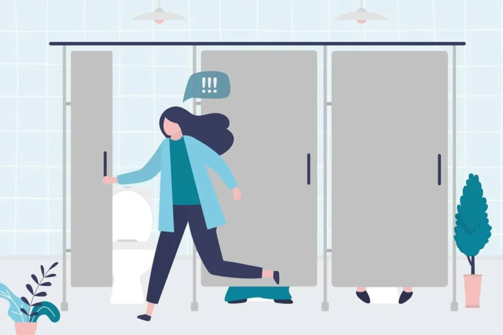 graphic of Urine incontinence Shepherd's Bush woman running to the toilet.