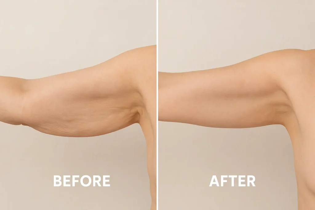 Picture of LA LIPO Shepherd's Bush before and after results of skin tightening treatment on the upper arms.