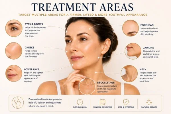 Areas of treatment for the ultimate lift tighten treatment Shepherd's Bush
